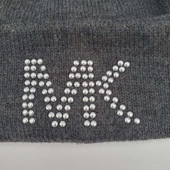 Women's Michael Kors Studded Beanie Gray and Silver OSFM 100% Acrylic 9" x 9.5" - Picture 2 of 6